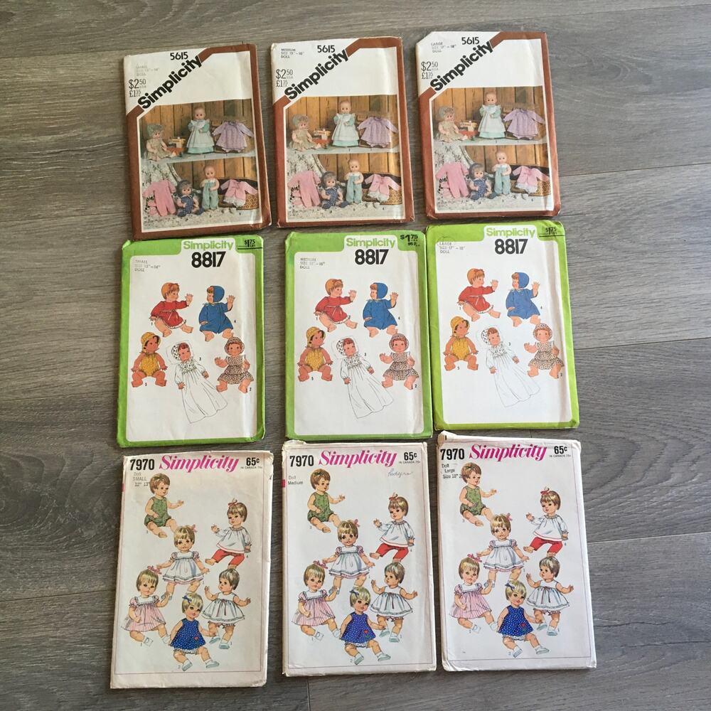 *Lot of 9* Vintage Simplicity Sewing Patterns Bundle Doll Clothes 13" -20" CUT